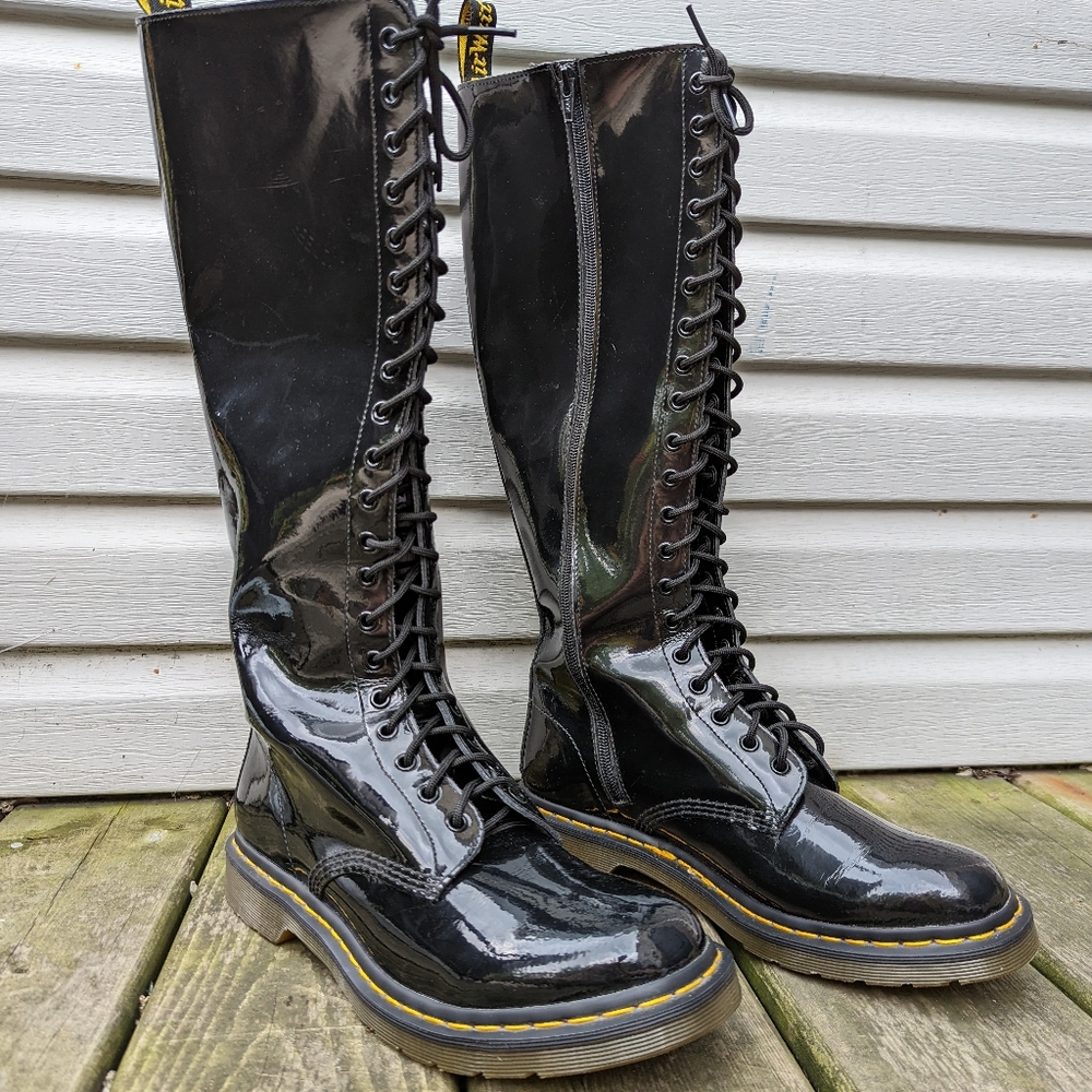 Knee high patent Dr Martens boots - size W11 - M10